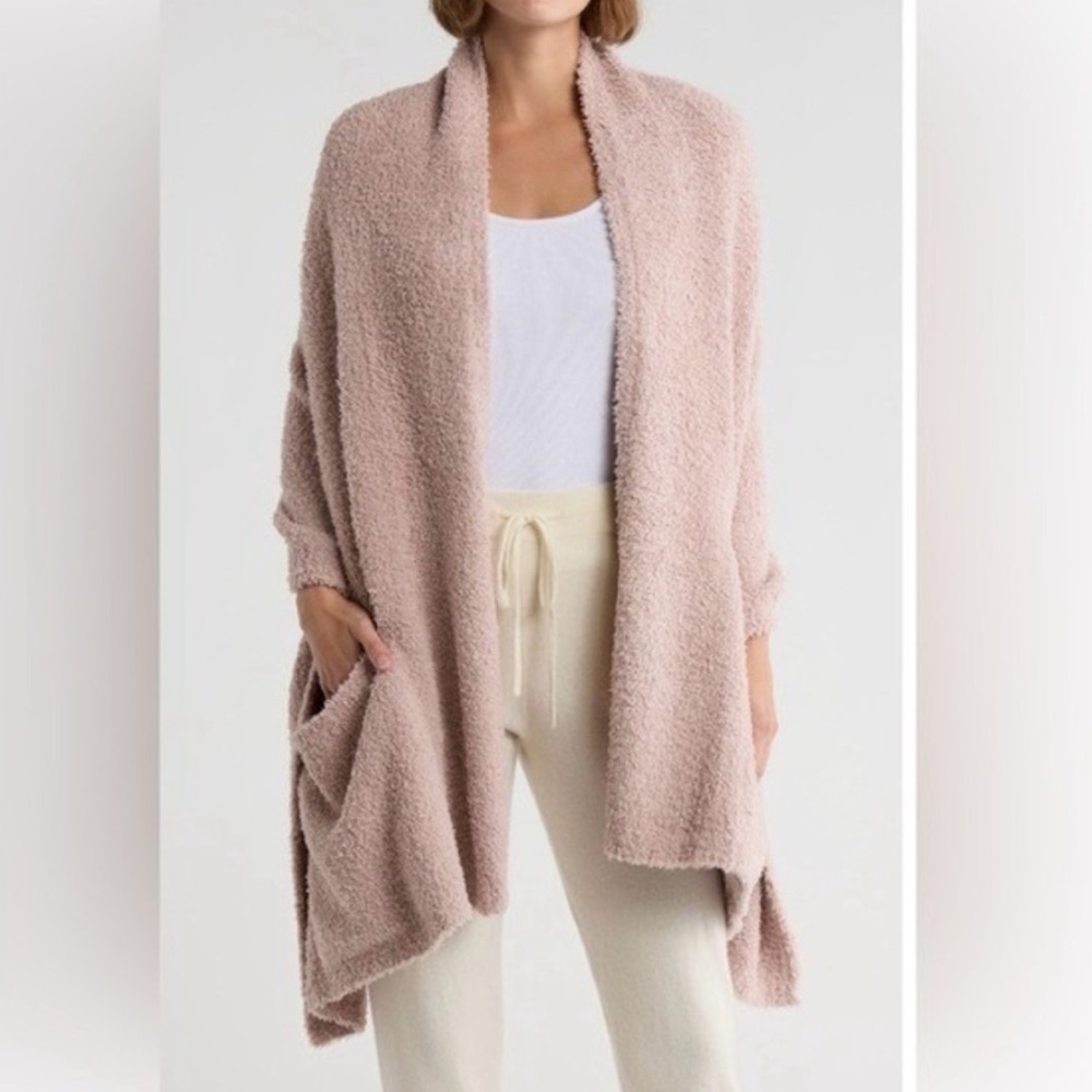 Barefoot Dreams CozyChic Travel Shawl Cardigan Sweater Dusty Mauve One Size